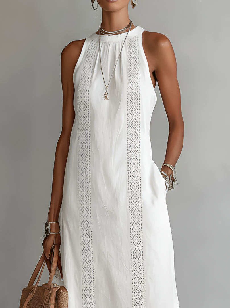 Women's Midi Dress | Embroidered Panels, Side Split