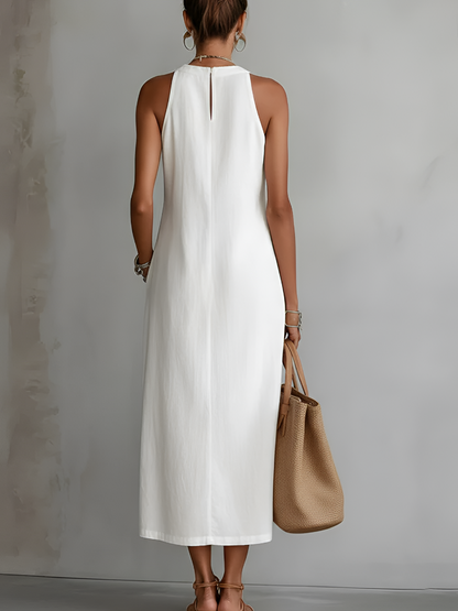 Women's Midi Dress | Embroidered Panels, Side Split