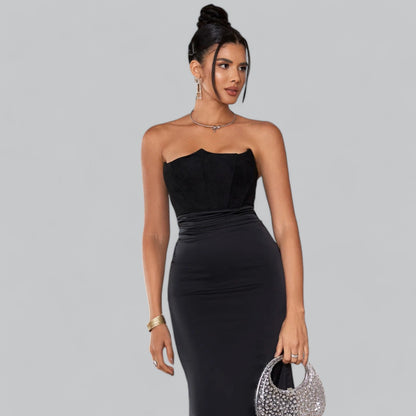Velvet Strapless Corset Maxi Dress for Special Occasions