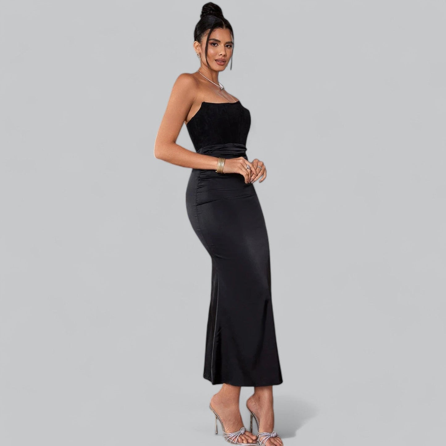 Velvet Strapless Corset Maxi Dress for Special Occasions