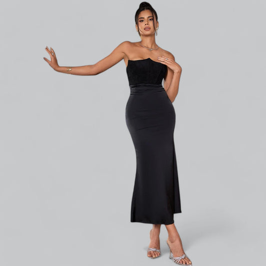 Velvet Strapless Corset Maxi Dress for Special Occasions