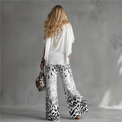 WHITE BLOUSE & OMBRÉ LEOPARD TROUSERS SET 1