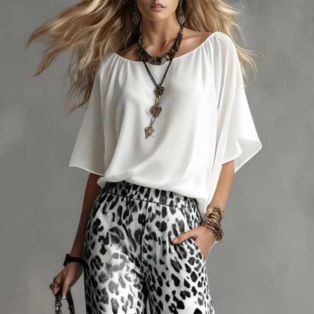 WHITE BLOUSE & OMBRÉ LEOPARD TROUSERS SET 2