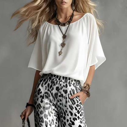 WHITE BLOUSE & OMBRÉ LEOPARD TROUSERS SET 2