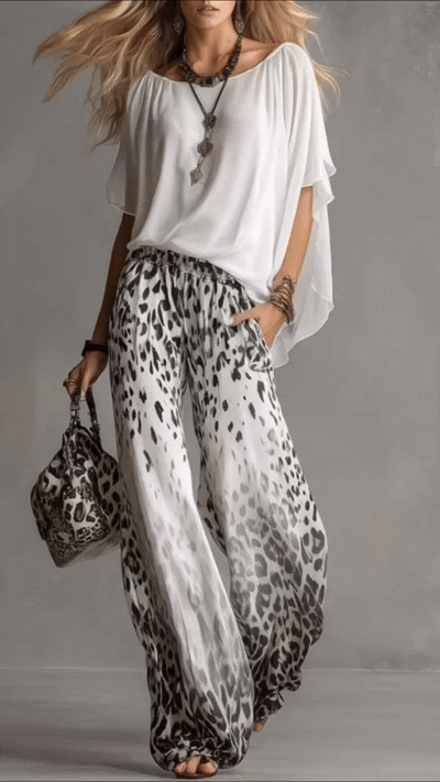 WHITE BLOUSE & OMBRÉ LEOPARD TROUSERS SET 4