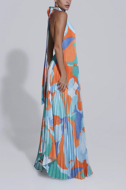 Wedding Guest Dress - Halter Pleated Maxi