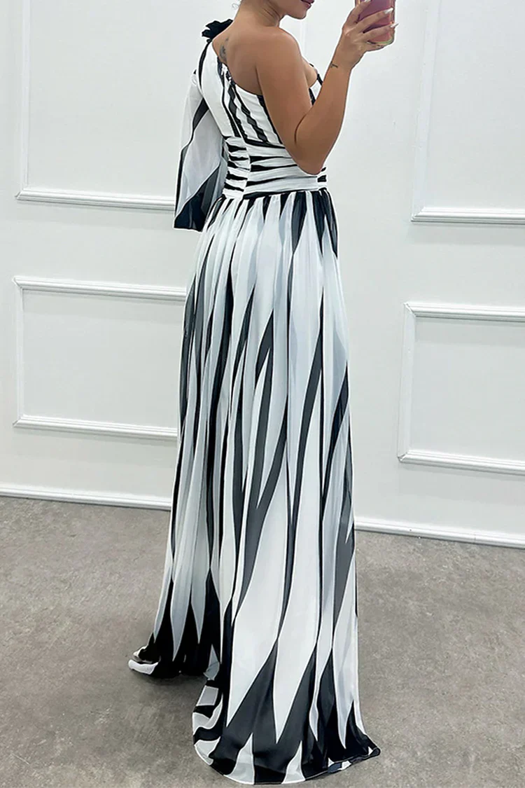Wedding Guest Dress - Striped One Shoulder Maxi