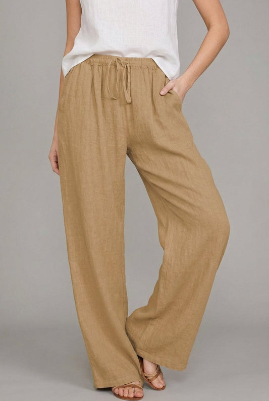 Wide Leg Pants | Linen Drawstring Trousers