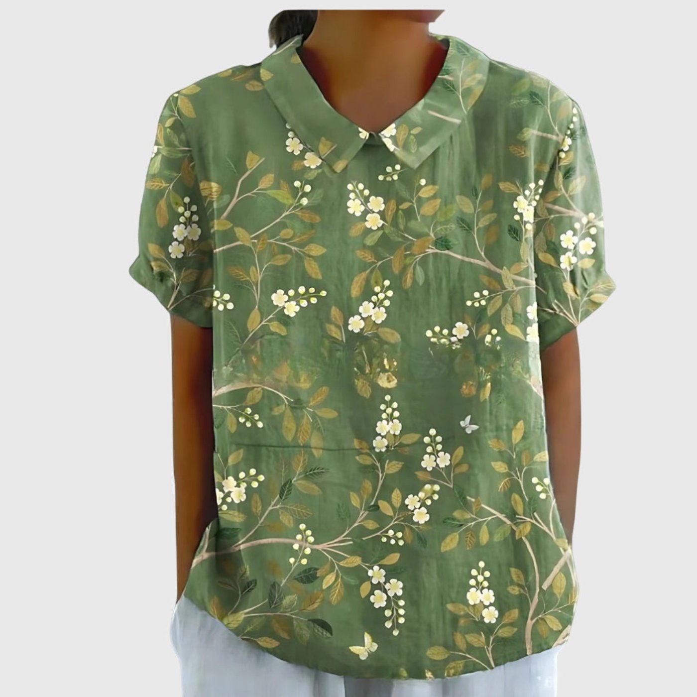 Willow | Women's Linen Short Sleeve Collared Blouse Floral Print 11