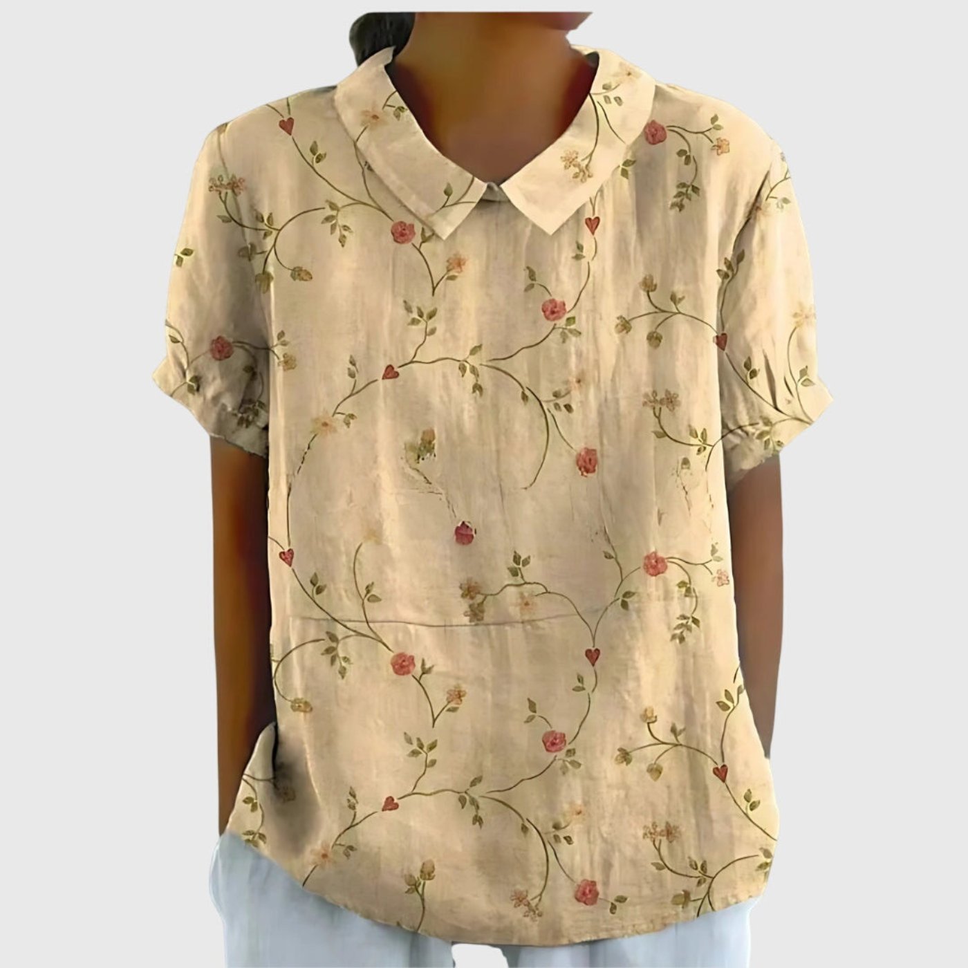 Willow | Women's Linen Short Sleeve Collared Blouse Floral Print 12