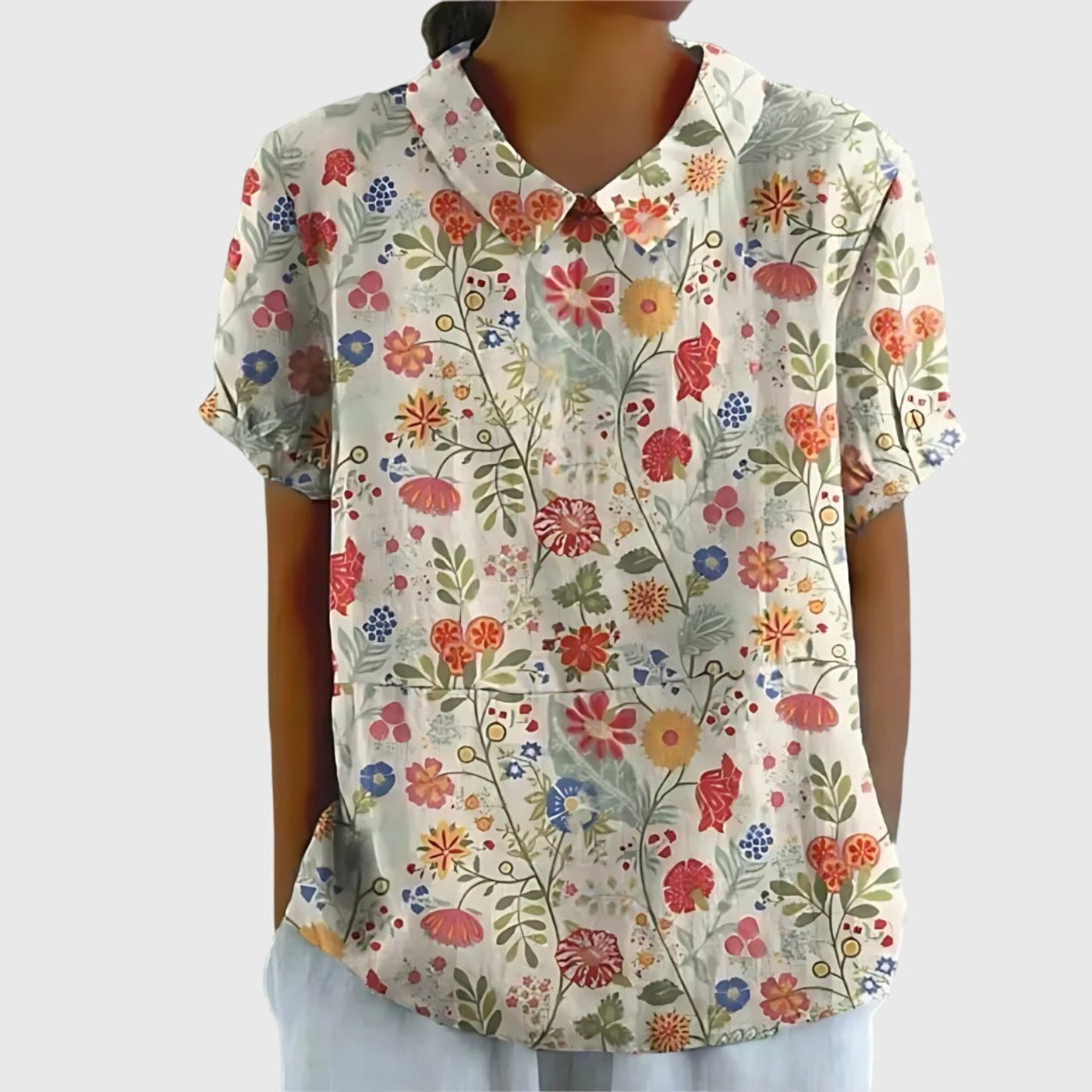 Willow | Women's Linen Short Sleeve Collared Blouse Floral Print 5