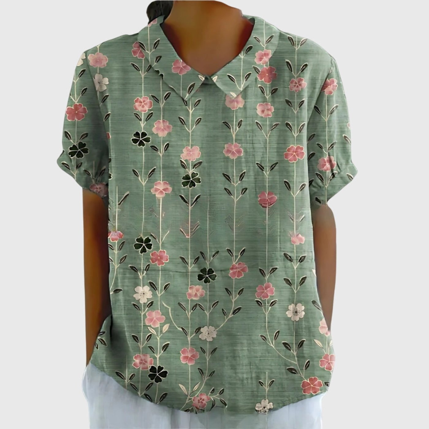 Willow | Women's Linen Short Sleeve Collared Blouse Floral Print 7