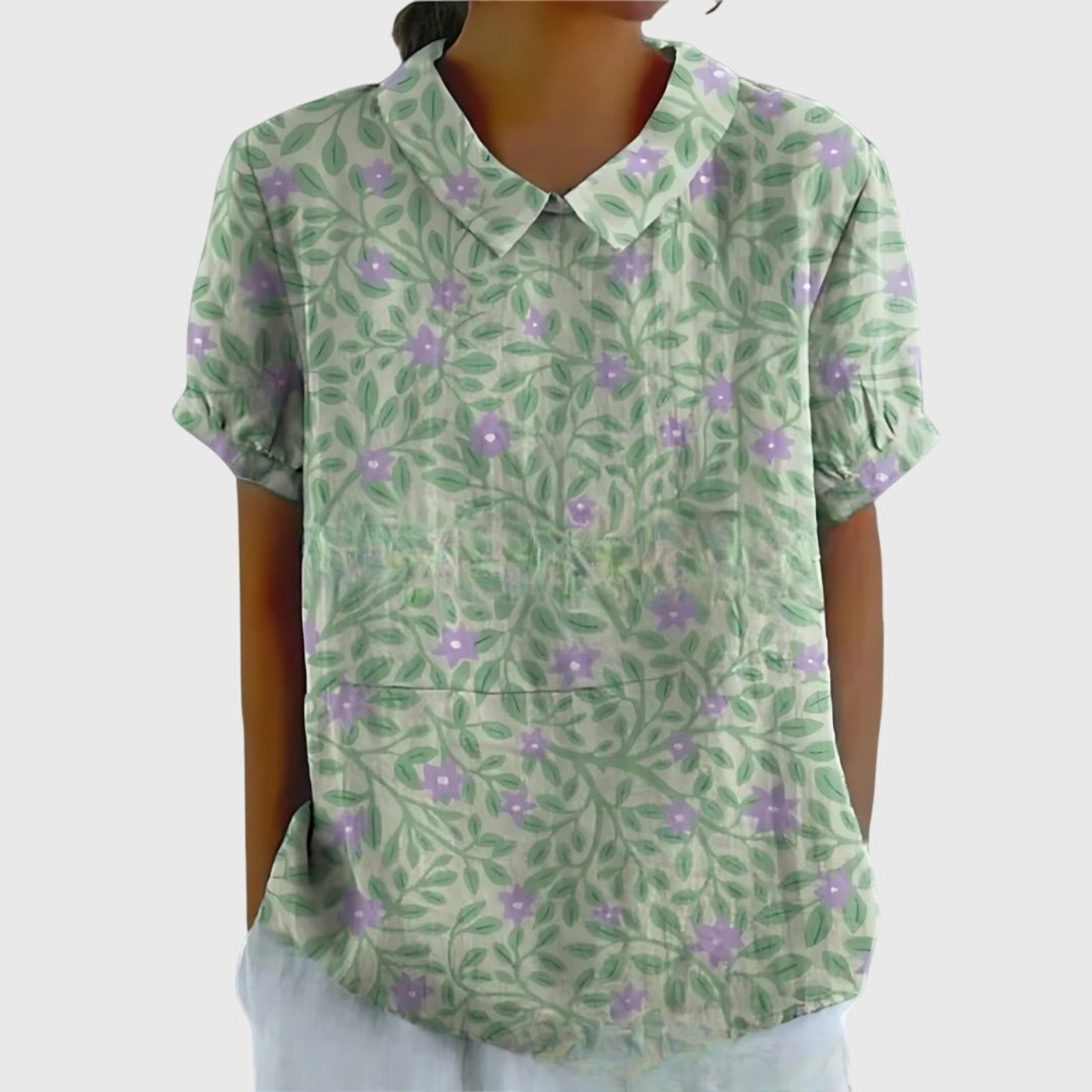 Willow | Women's Linen Short Sleeve Collared Blouse Floral Print 8