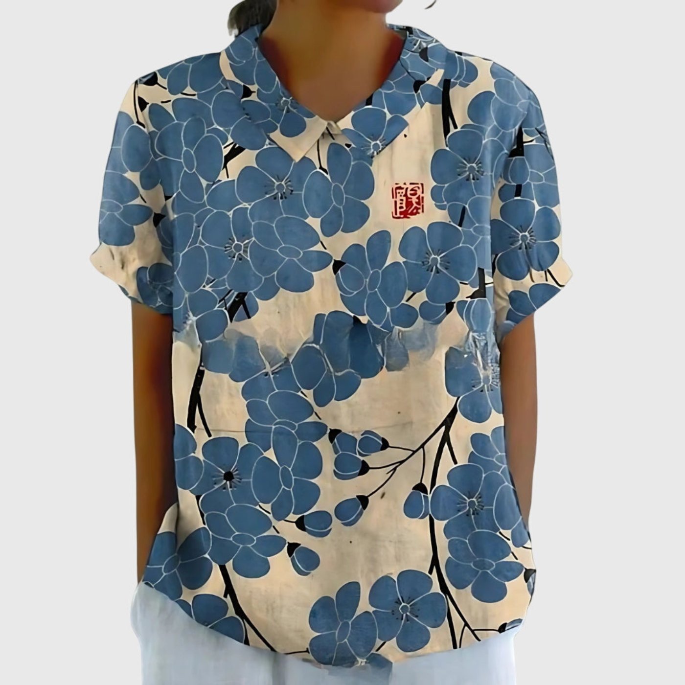 Willow | Women's Linen Short Sleeve Collared Blouse Floral Print 9