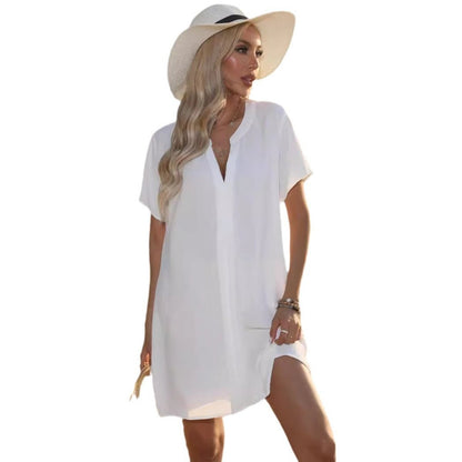Willow | Women's Relaxed V-Neck Short Sleeve Beach Tunic Dress 4