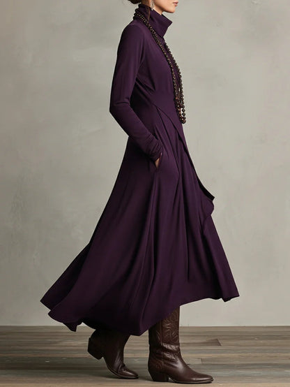 Women Long Dress | Asymmetric Draped Turtleneck Maxi