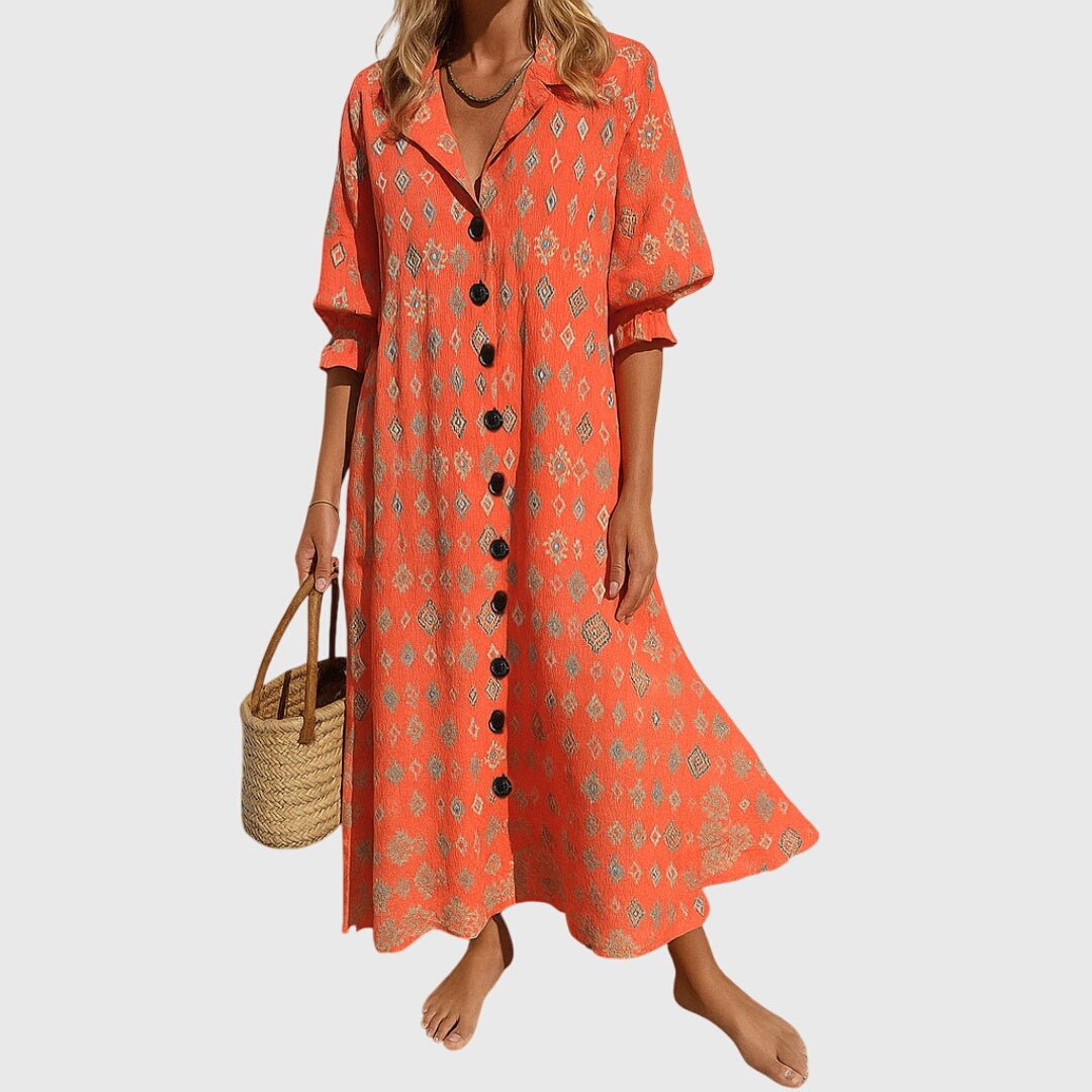 Women Long Dress | Bold Floral Print Button-Front Maxi