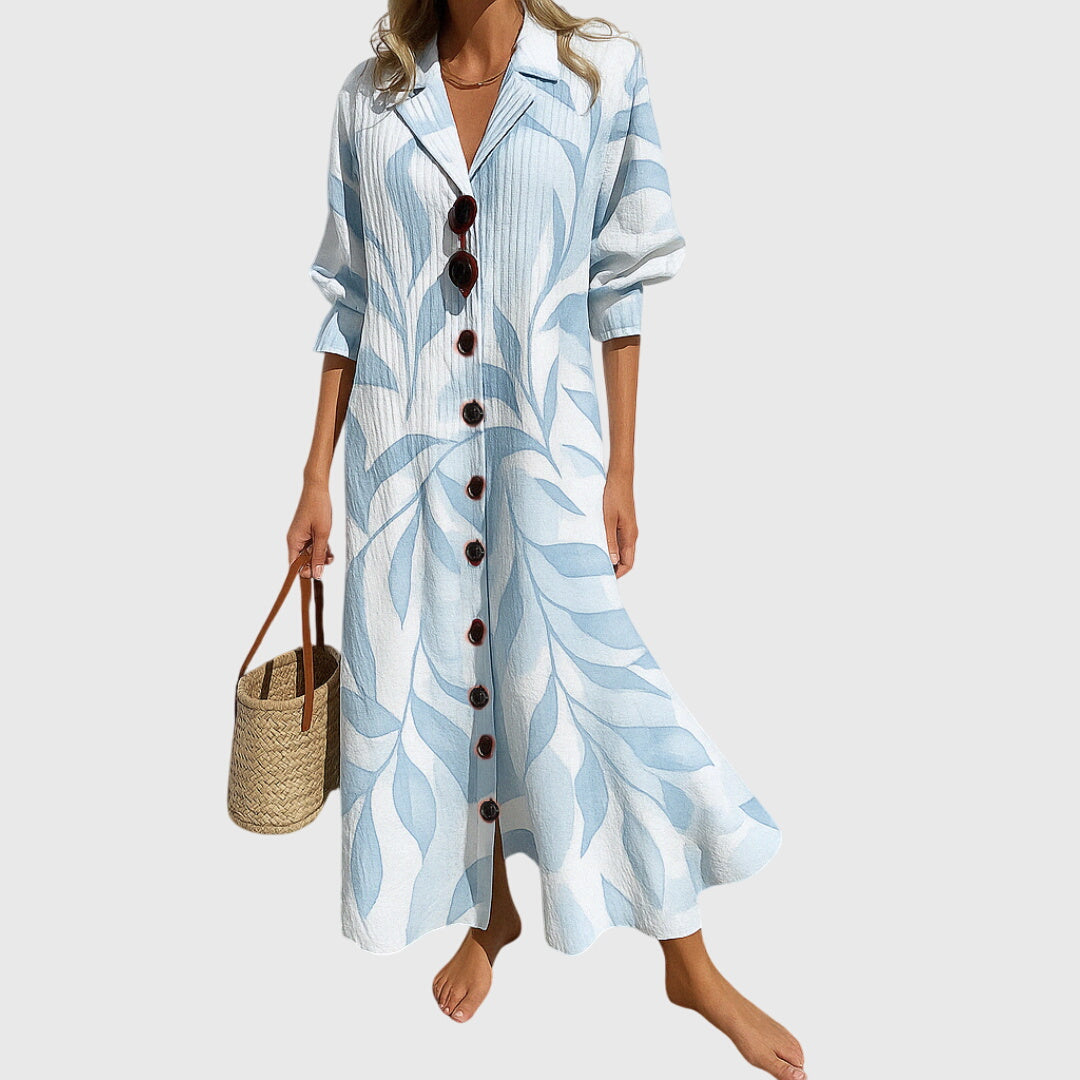 Women Long Dress | Bold Floral Print Button-Front Maxi