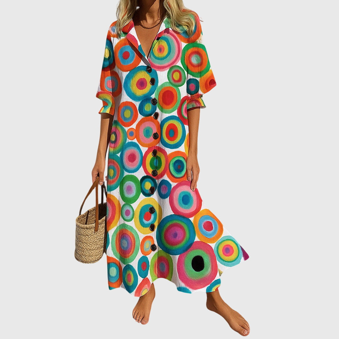 Women Long Dress | Bold Floral Print Button-Front Maxi