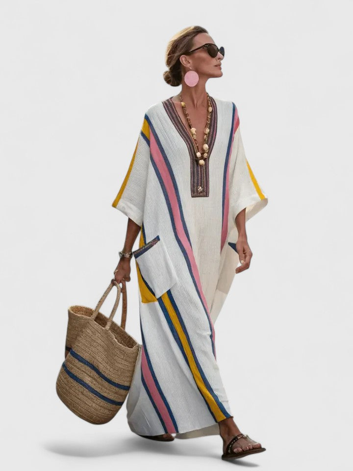 Women Long Dress | Ethnic Stripe Contrast Maxi Design
