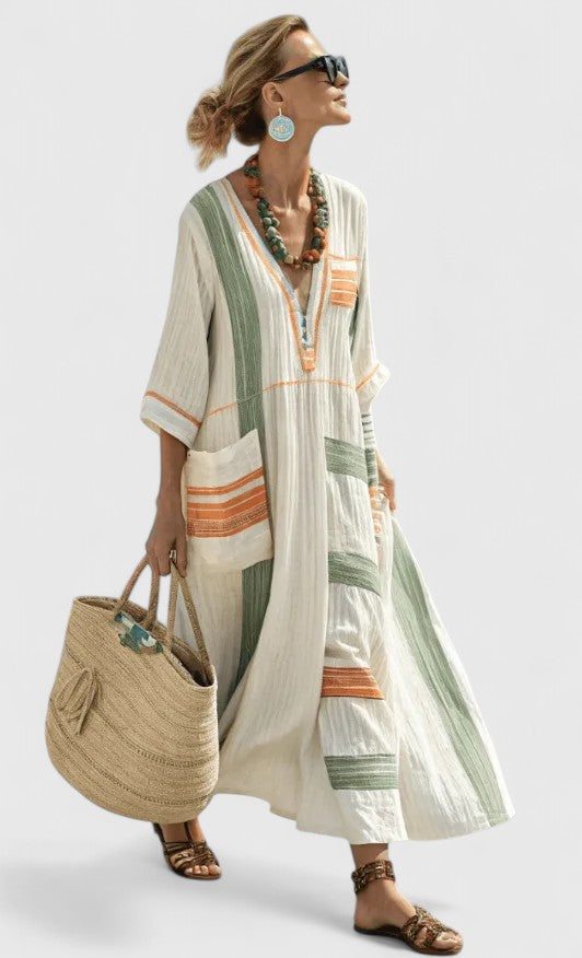 Women Long Dress | Ethnic Stripe Contrast Maxi Design