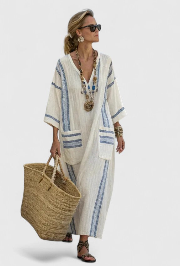 Women Long Dress | Ethnic Stripe Contrast Maxi Design