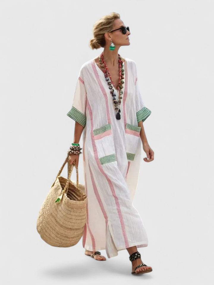 Women Long Dress | Ethnic Stripe Contrast Maxi Design