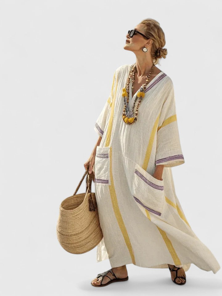 Women Long Dress | Ethnic Stripe Contrast Maxi Design
