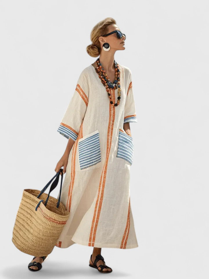 Women Long Dress | Ethnic Stripe Contrast Maxi Design