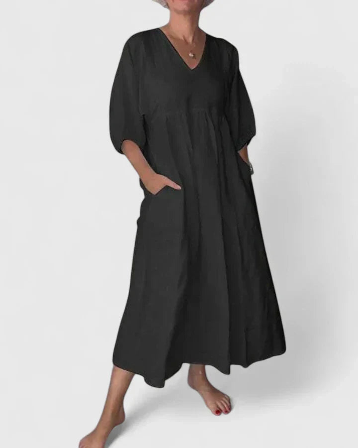 Women Long Dress | Relaxed V-Neck Maxi with Pockets