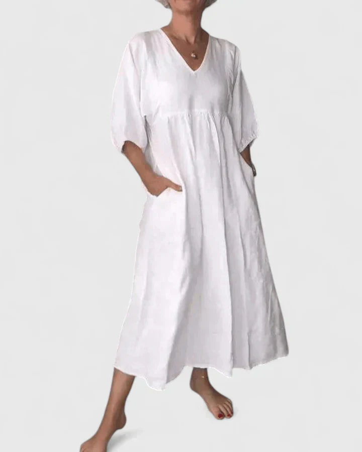 Women Long Dress | Relaxed V-Neck Maxi with Pockets