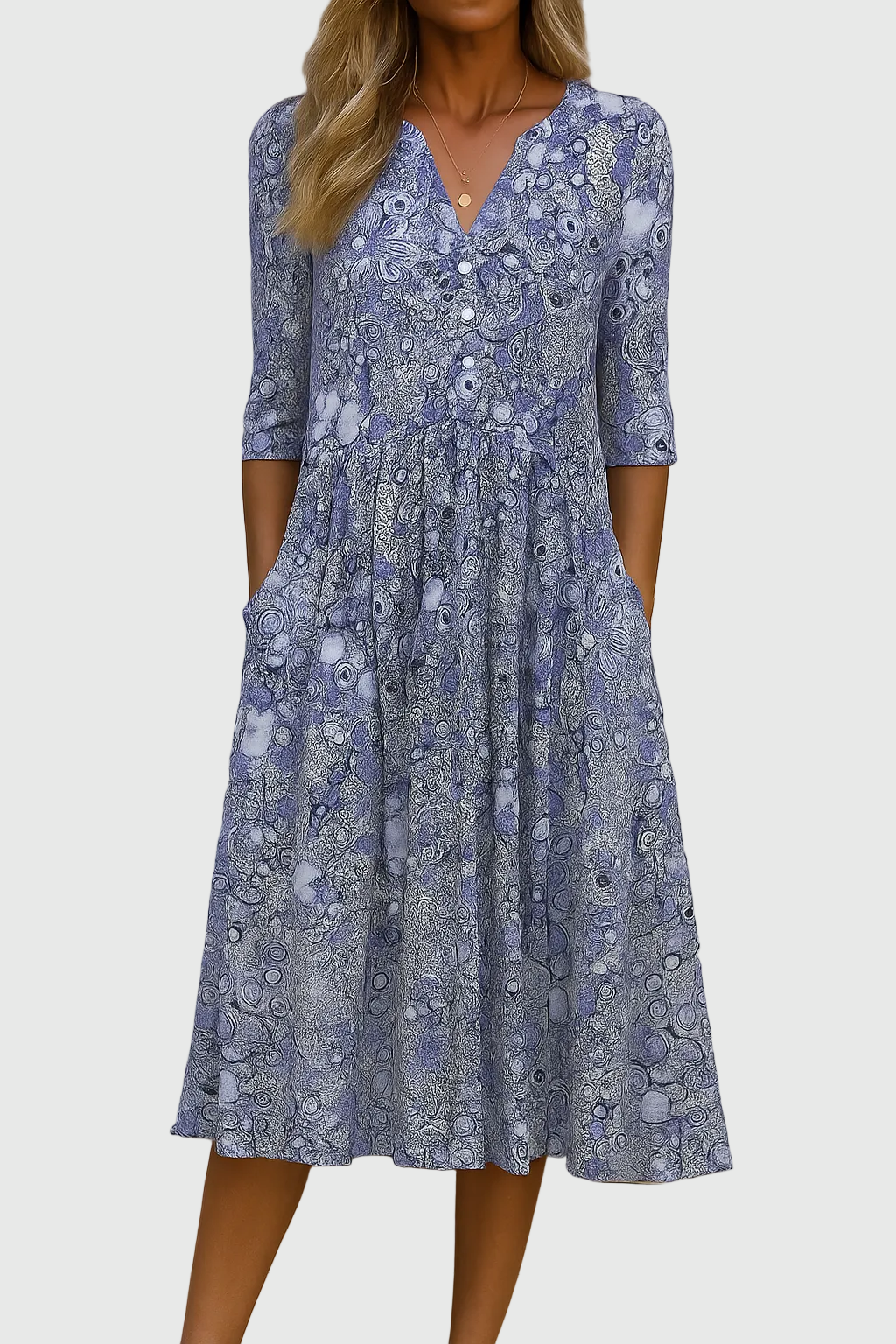 Women Summer Midi Dress | Artistic Print V-Neck Design