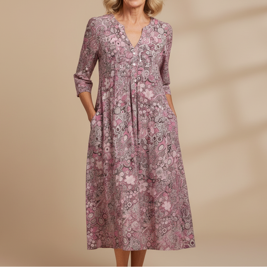 Women Summer Midi Dress | Artistic Print V-Neck Design