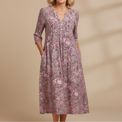 Women Summer Midi Dress | Artistic Print V-Neck Design