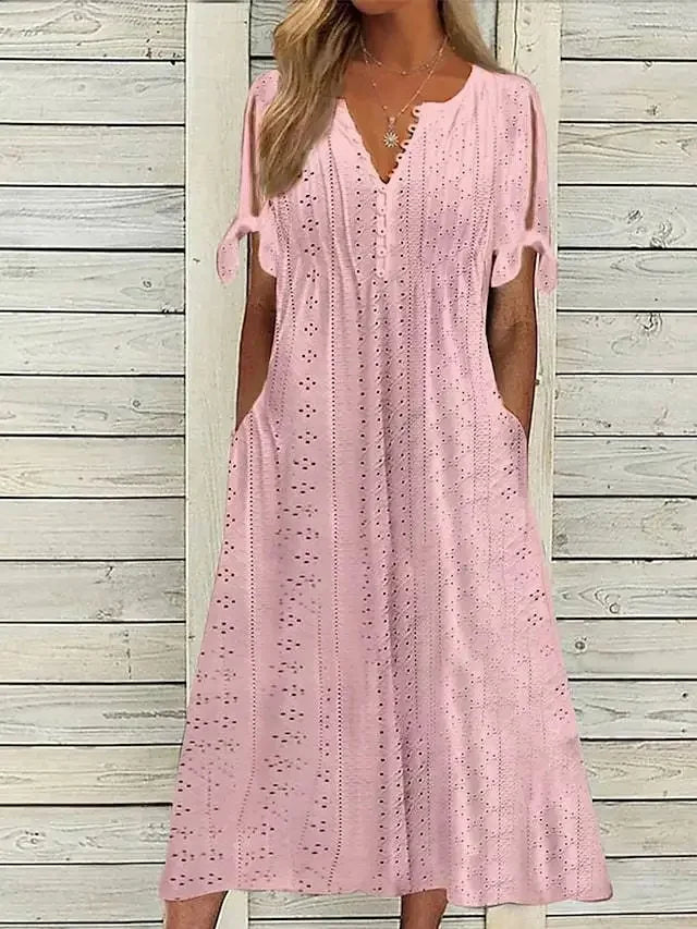 Women Summer Midi Dress | Eyelet Tie-Sleeve Design