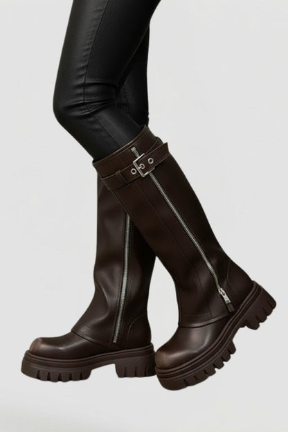 High shaft platform round toe knee high boots with a platform sole