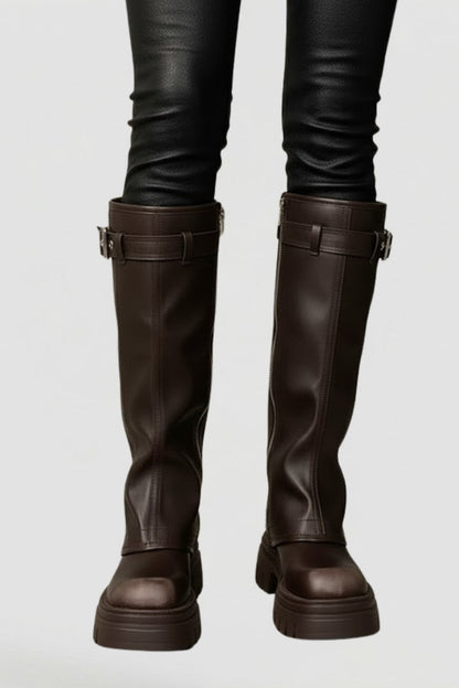 High shaft platform round toe knee high boots with a platform sole