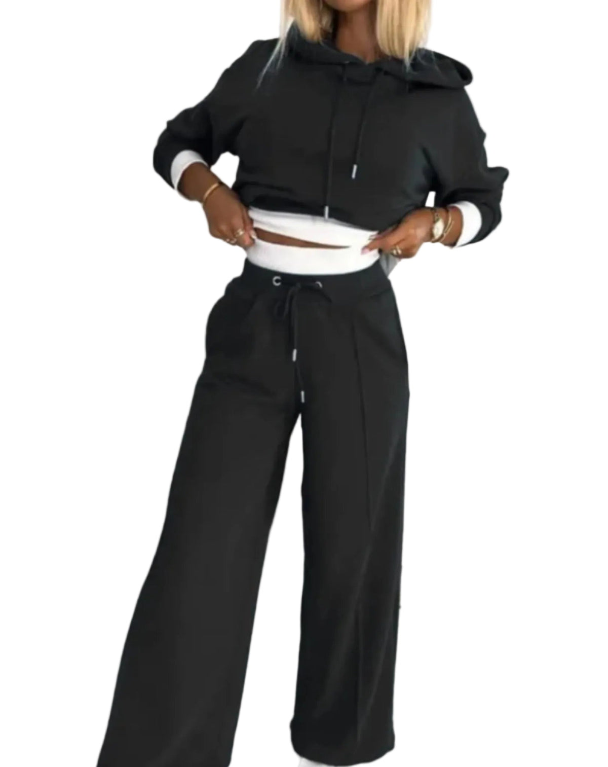 Women’s 2-Piece Hoodie Tracksuit Set with Wide-Leg Trousers 0