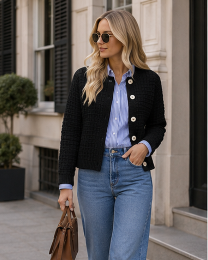 Women's Textured Knit Cardigan | Buttoned Front & Ribbed Trims 7