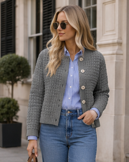 Women's Textured Knit Cardigan | Buttoned Front & Ribbed Trims 3