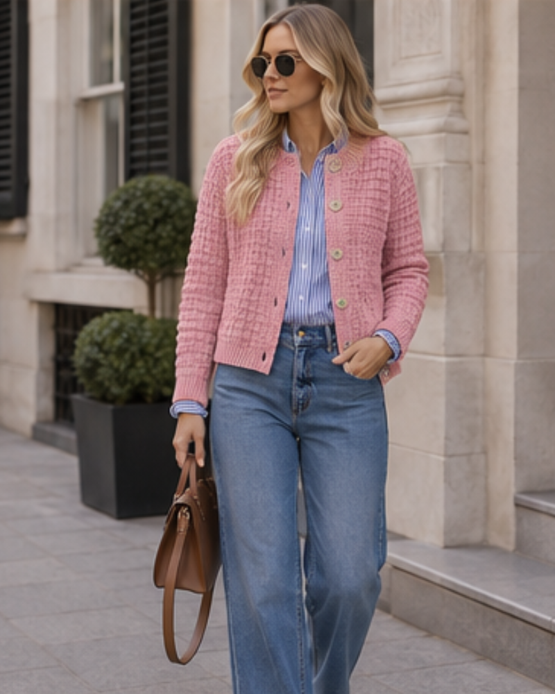 Women's Textured Knit Cardigan | Buttoned Front & Ribbed Trims 4