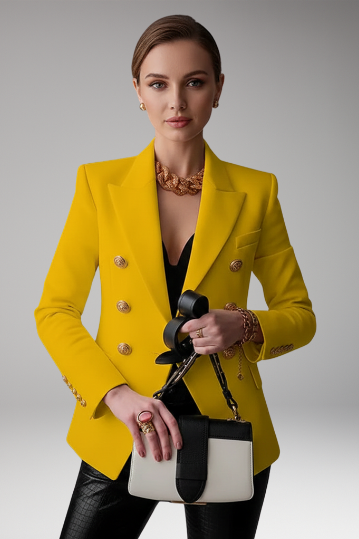 Women's Blazer with Overlapping Front Panel and Button Details 2