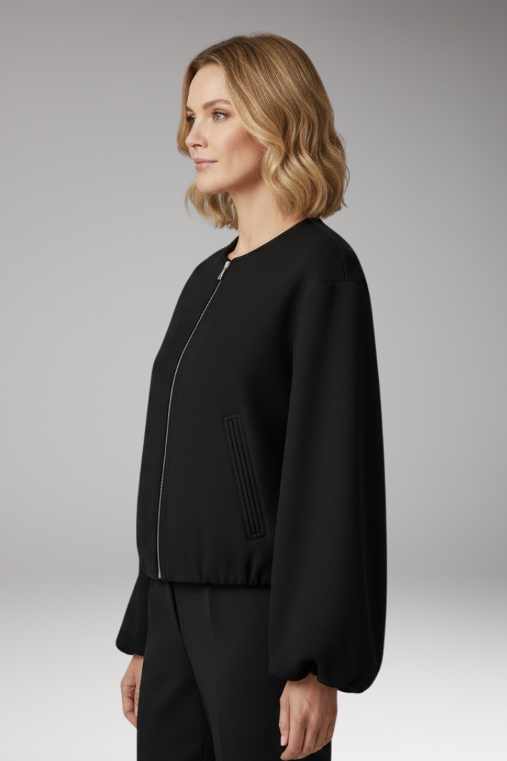 Women's Bomber Jacket with Zipper and Elastic Fit 3