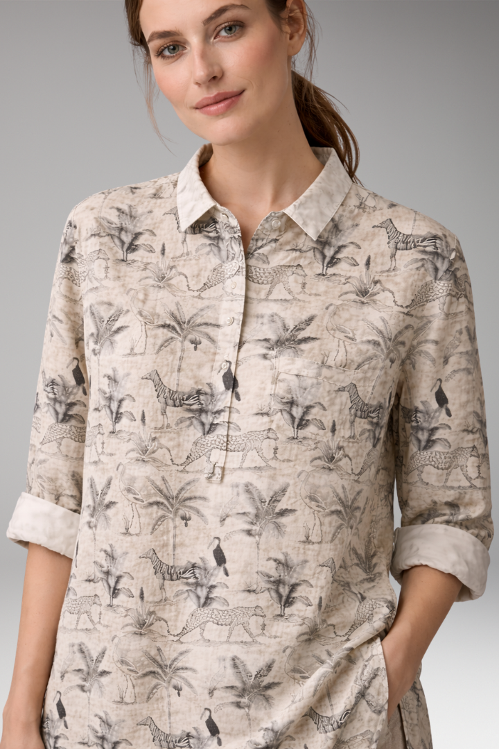 Women's Button-Down Shirt with Floral Print and Rolled Sleeves 5