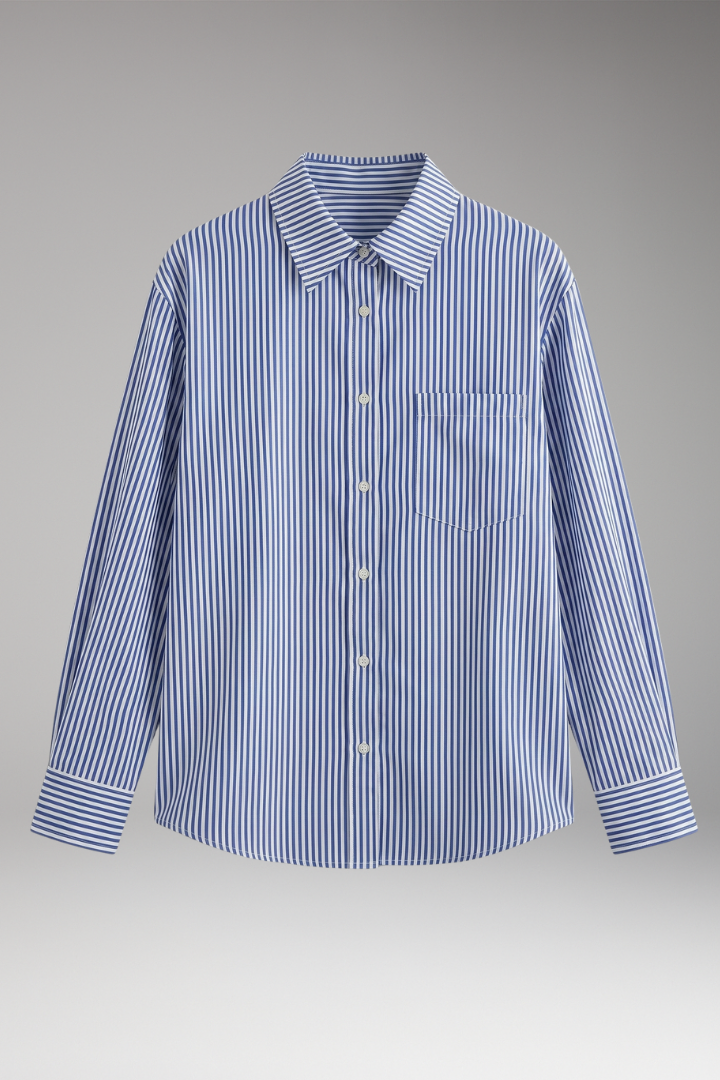 Women's Button-Down Shirt with Striped Design and Rolled Sleeves 1