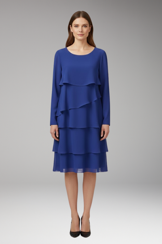 Women's Dress with Layered Design and Long Sleeves 0