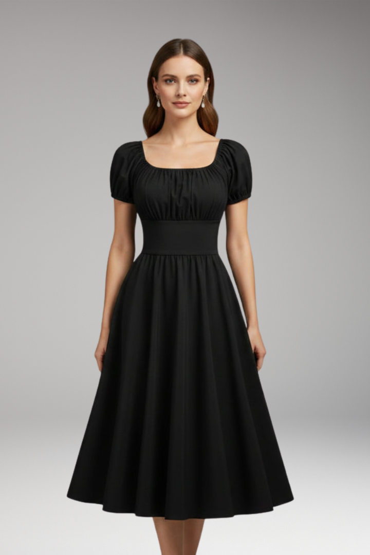 Women's Dress with Puff Sleeves and Waist Shaping 0