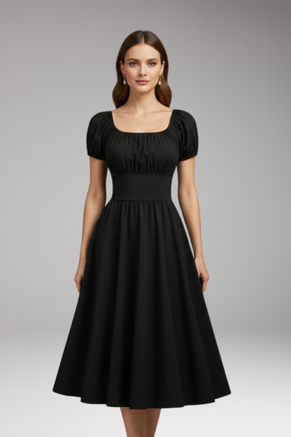 Women's Dress with Puff Sleeves and Waist Shaping 0