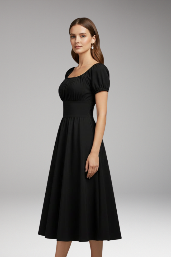 Women's Dress with Puff Sleeves and Waist Shaping 2
