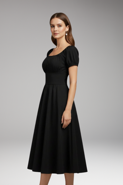 Women's Dress with Puff Sleeves and Waist Shaping 2